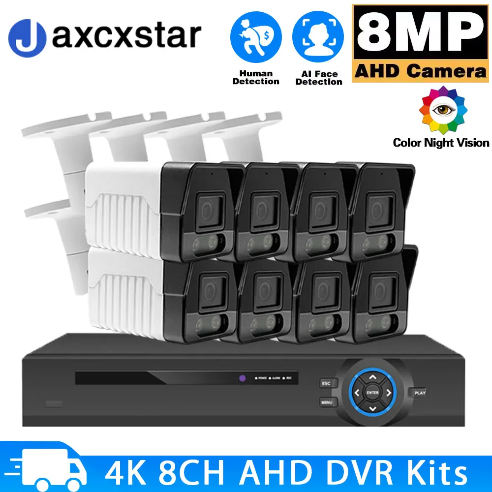 

8CH 4K 8MP Security Camera System Kit AHD Outdoor Color Night Vision Facial Detection Xmeye DVR Kit