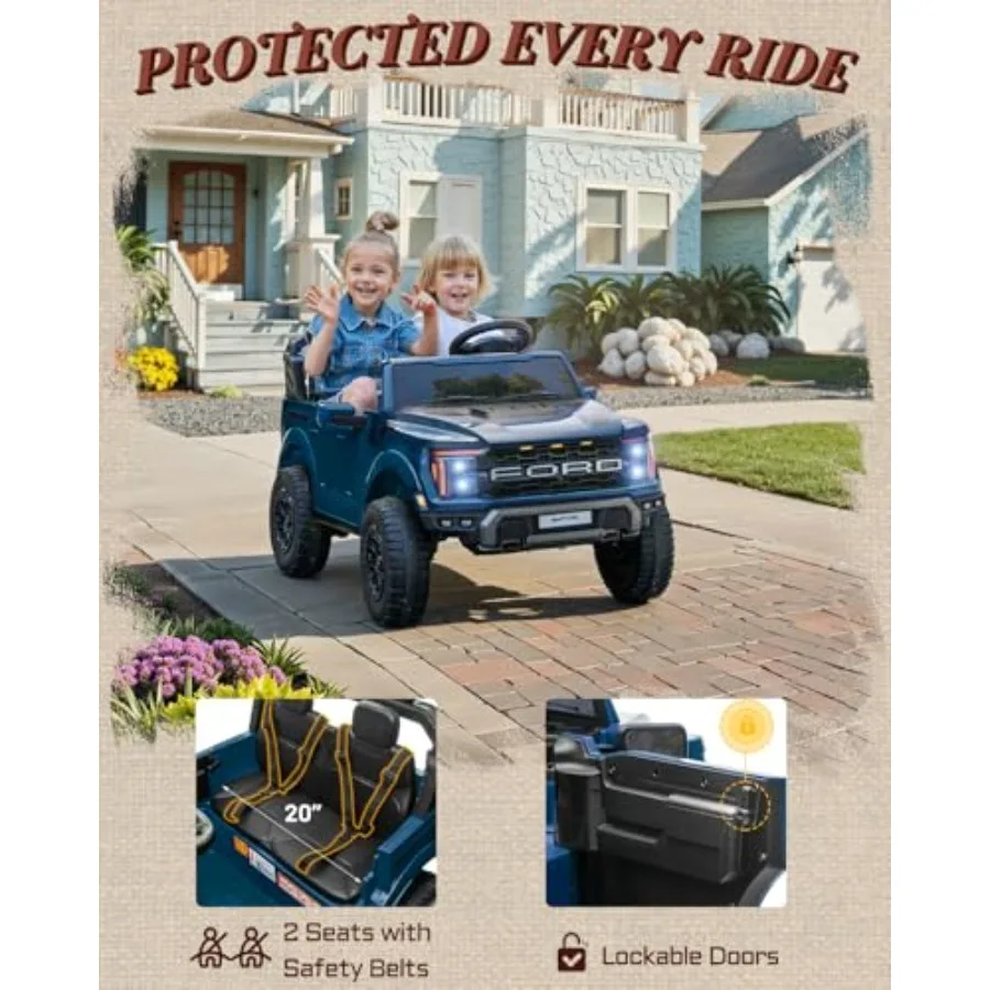 Auto da giro per bambini Raptor a 2 posti con licenza, giocattoli da 24 Volt per ragazzi con telecomando, auto elettrica per bambini con luci a LED, B