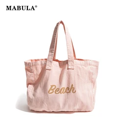 MABULA Solid Tote Bag Soft Pure Cotton Fabric Girl Large Capacity Shoulder Purse For Student Work Women Fashion Casual Satchel