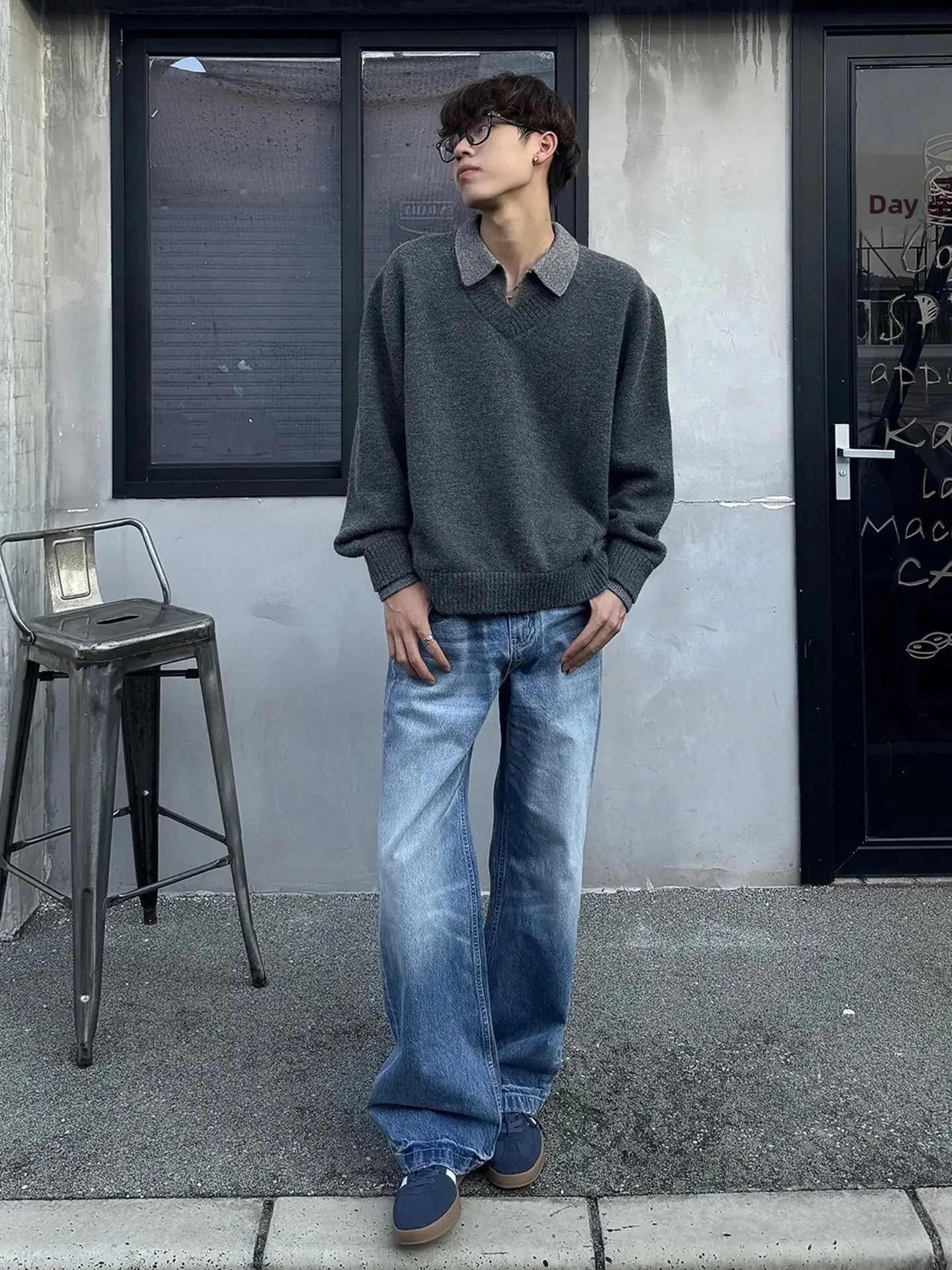 

American Retro V-Ne Knitwear Men's Ne Fake Two-Piece Autumn Winter High-End Feeling Old Money Sle Casual Loose Fit