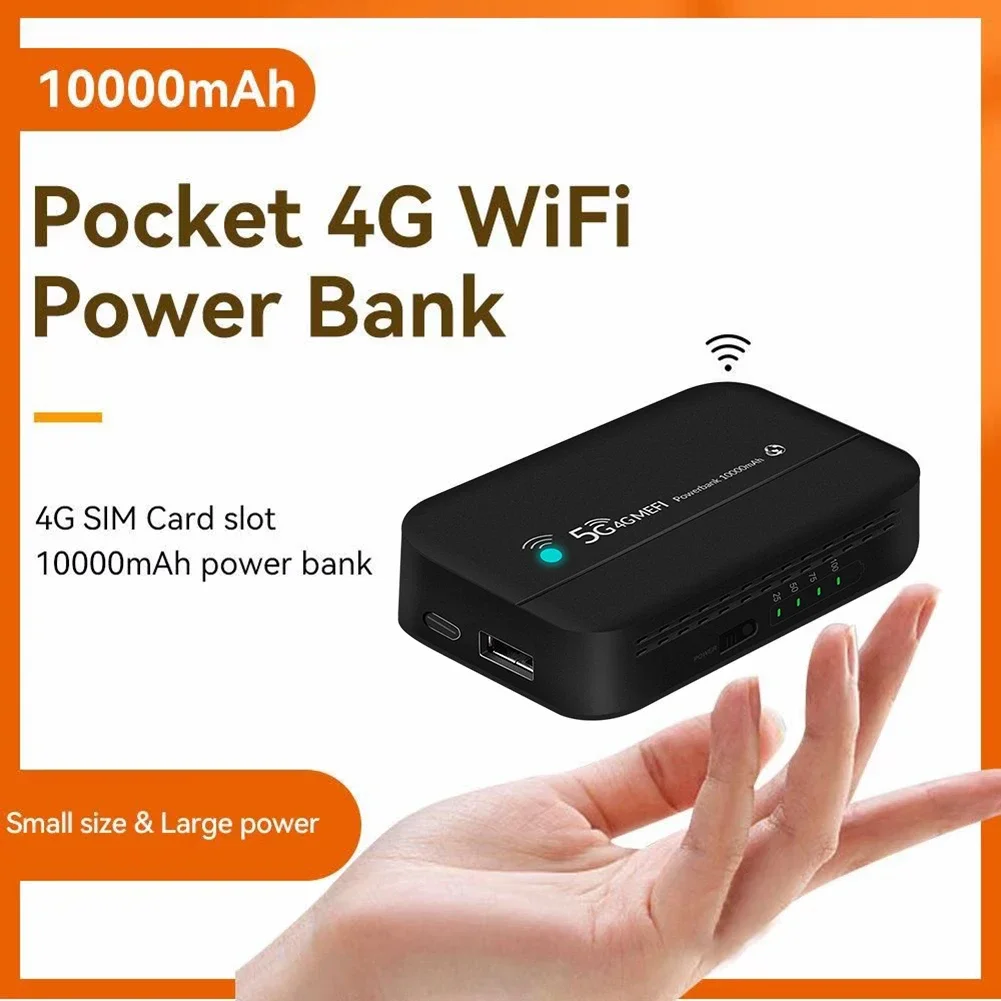 4G LTE Portable Charger Router 10000mAh Type-C USB Hotspot PW100 Mobile Power Bank Pocket WiFi Mini for Business Office Network