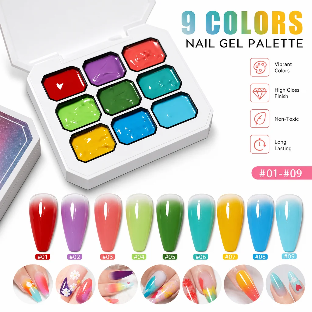 

9 Colors/1 Group Pat Painting Gel Nail 4in 1 Used for Gradient Nail Stamping Pattern, Cream Oil Painting Gel Stamping Nail Gel f