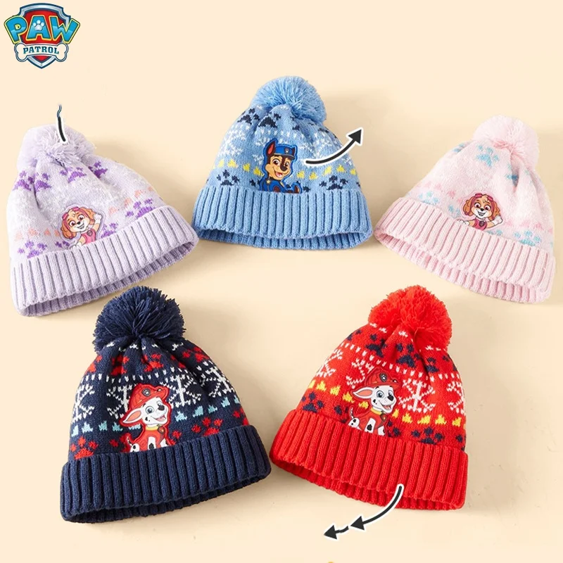 Paw Patrol Knitted Hat for Kids Figure Skye Chase Marshall Winter Glove Bonnet Boy Gir Soft Comfortable Cap Christmas Gift 2-8Y