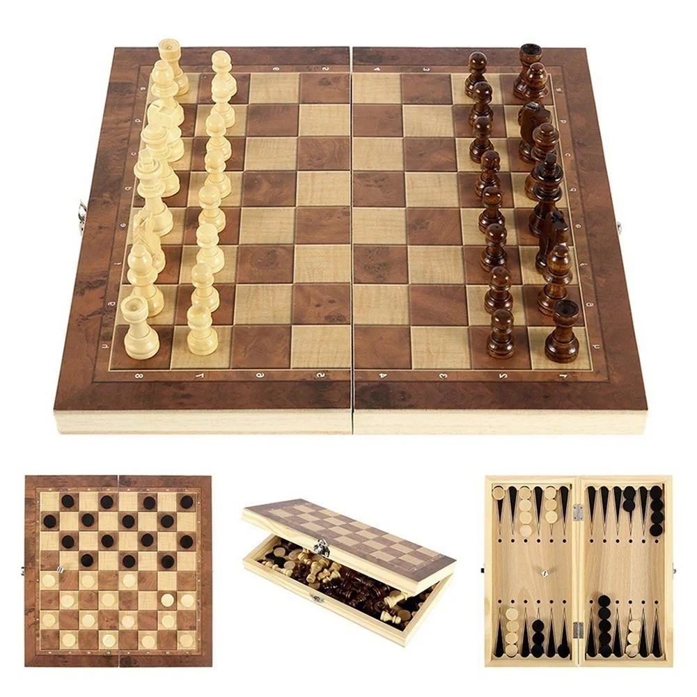 1Set 3 in 1 Chess Board 24*24cm Portable Folding Wooden Chess Game Board Wooden Chess Board For Adults Kids Gift Family Games