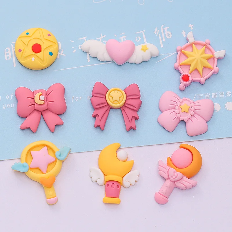 

100pcs New Magic Wand Bowknot Flatback Resin Cabochon Kawaii Scrapbooking Crafts Fit Phone Case Decor DIY Headwear Accessories