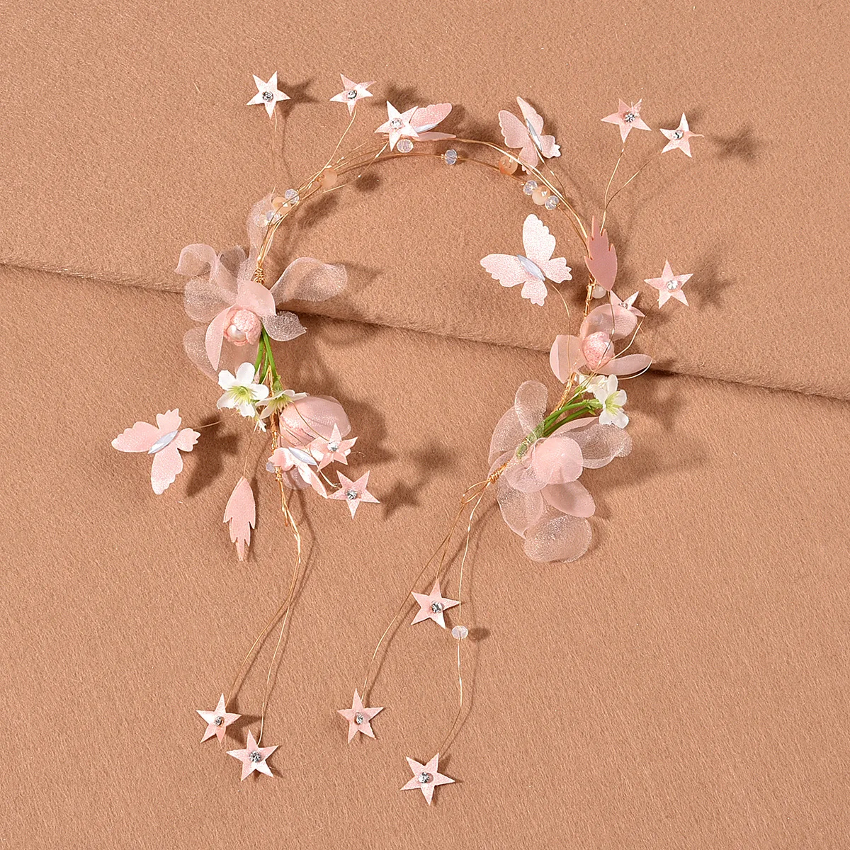 Women Hairband Sliver Pearl Pink Star Flower Bridal Hair Dress For Wedding jewelry Headwear Bridal Hair Accessories