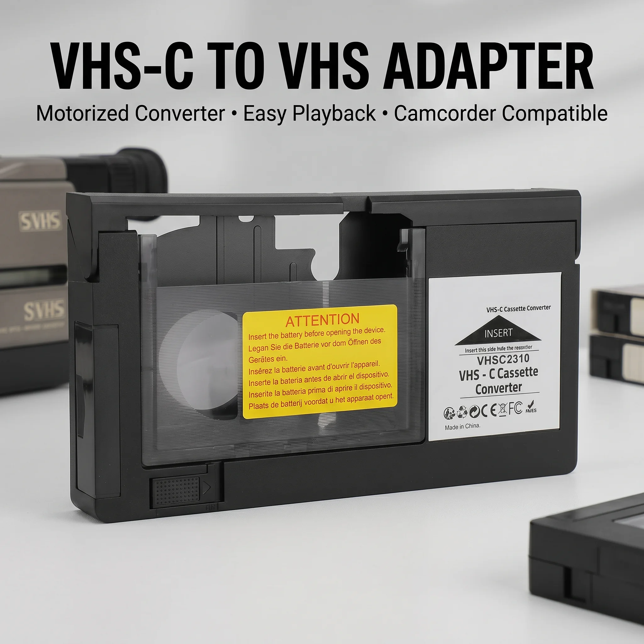 Camcorders Cassette Adapter Easy  Simple  Cassette Converter Battery Operated for S‑VHS‑C S‑VHS Tapes