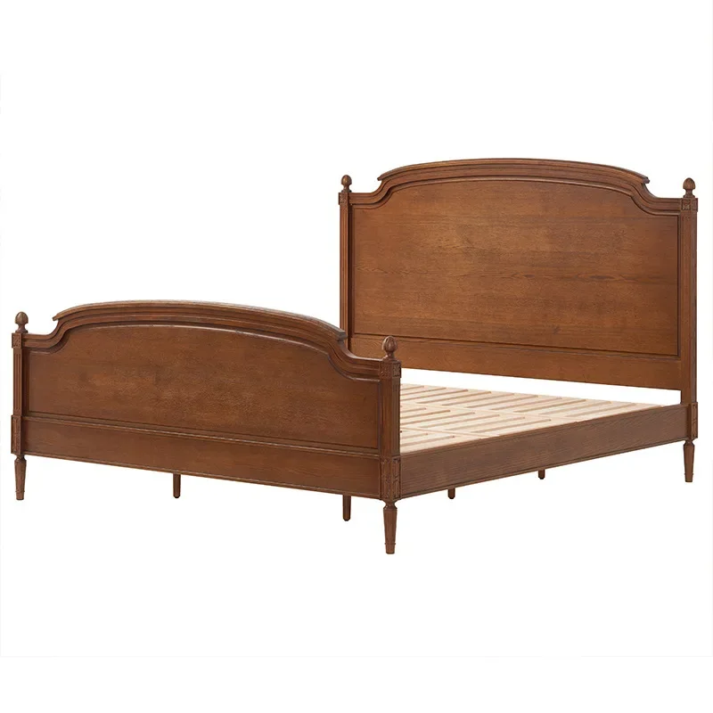 

American country solid wood master bedroom double bed modern simple European retro soft wedding storage bed