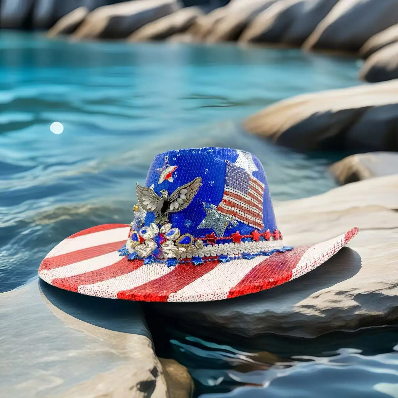 

HongLuan Independence Day Costume Hat Adult, Cowboy Hats Rhinestone for Woman, Cowboy Cosplay Female Accessories & Cowgirl Cap