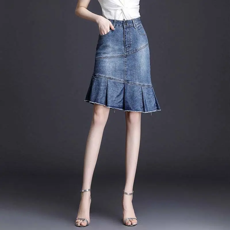 

Women's Denim Skirt Blue Wrap High Waist Female Jeans Skirts Ruffle Midi New in Casual Summer 2025 Y2k Vintage Streetwear Modest