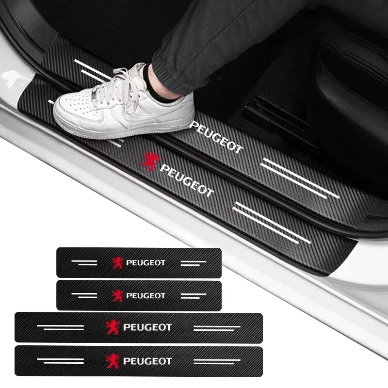 

4Pcs Car Door Sill Scuff Plate Decor Sticker For Peugeot 308 307 208 5008 107 206 306 207 108 301 508 RCZ Rifter 407 2008 3008