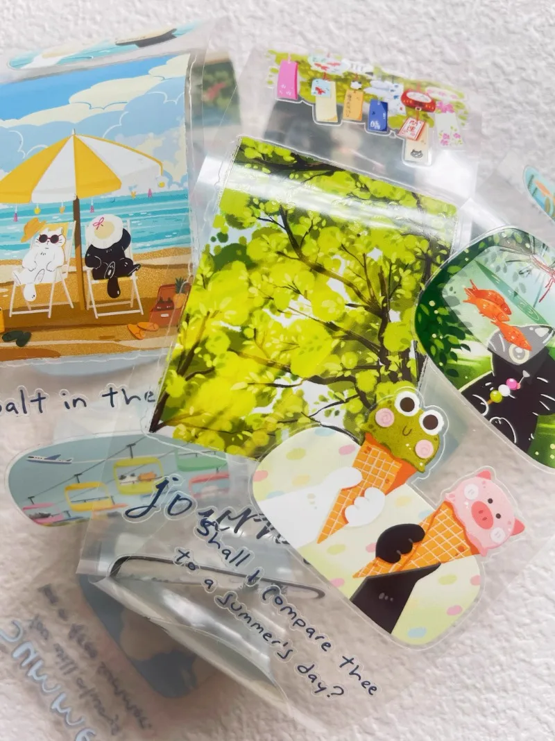 Lovely Cat Have Journey In Scorching Summer Die Cut PET Tapes Craft Supplies DIY Scrapbooking Card Making Decor Plan Sticker
