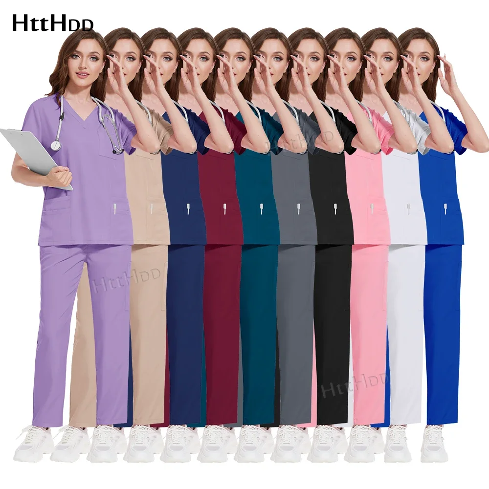 Camicia a maniche corte uniforme da medico multicolore pantaloni medici abito chirurgico da donna accessori per infermiere traspiranti abbigliamento da lavoro ospedaliero