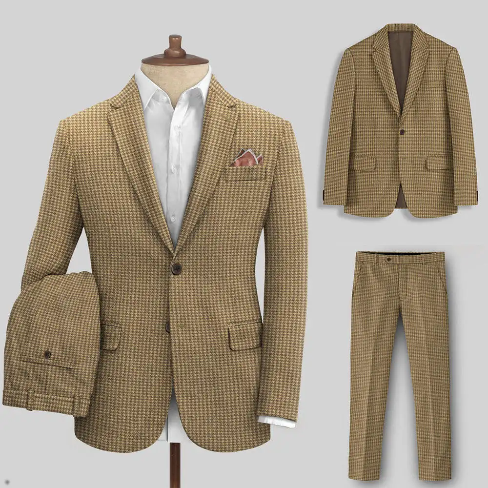 

Handsome Check Men Jacket Vintage Single Breasted Tuxedos Wedding Groomsmen Party Simple Plaid Coat 3 Piece Formal Dress