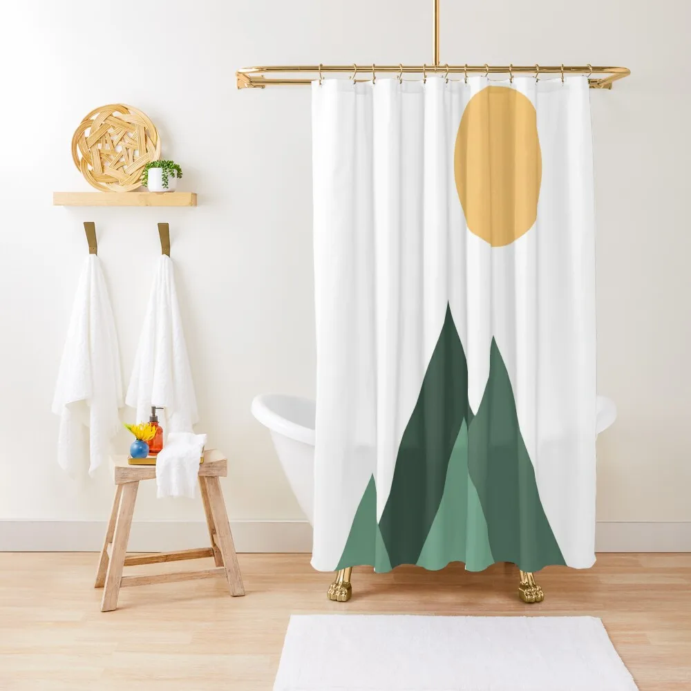 

Mountains and Sun Nordic Illustration - Minimalist Shower Curtain Bathroom Showers Curtain