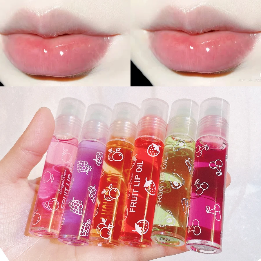 Set de 6 Brillos Labiales Hidratantes, Set de Brillo Labial en Roll-On, Set de Brillo Labial con Sabor a Frutas, Brillo Labial Transparente Voluminizador con Acabado Natural Brillante