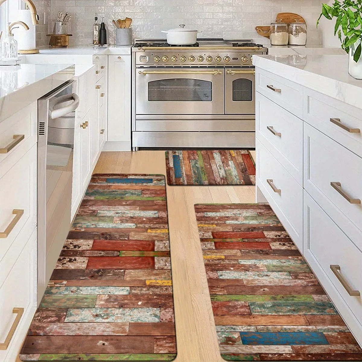 1PC Jigsaw Wooden pattern Kitchen Rugs Non-Slip Door Mats Pop design Bathroom Rugs Bath Mat Carpet for Home Sink Laundry Decor