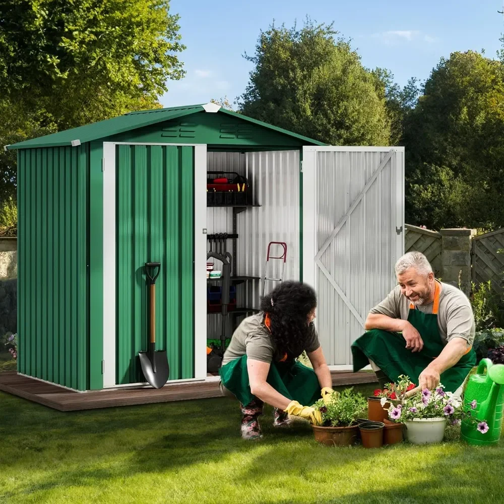 6x4ft Metal Outdoor Storage Shed with Lockable Doors & Air Vent for Backyard Patio Lawn to Store Bikes, Tools, Lawnmowers, Green