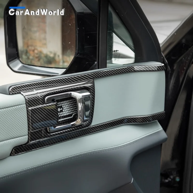 ABS Carbon Fiber Interior Door Plate Handle Gate Bowl Frame Cover Trims Car Accessories For BYD Equation Leopard 5 2023-2026