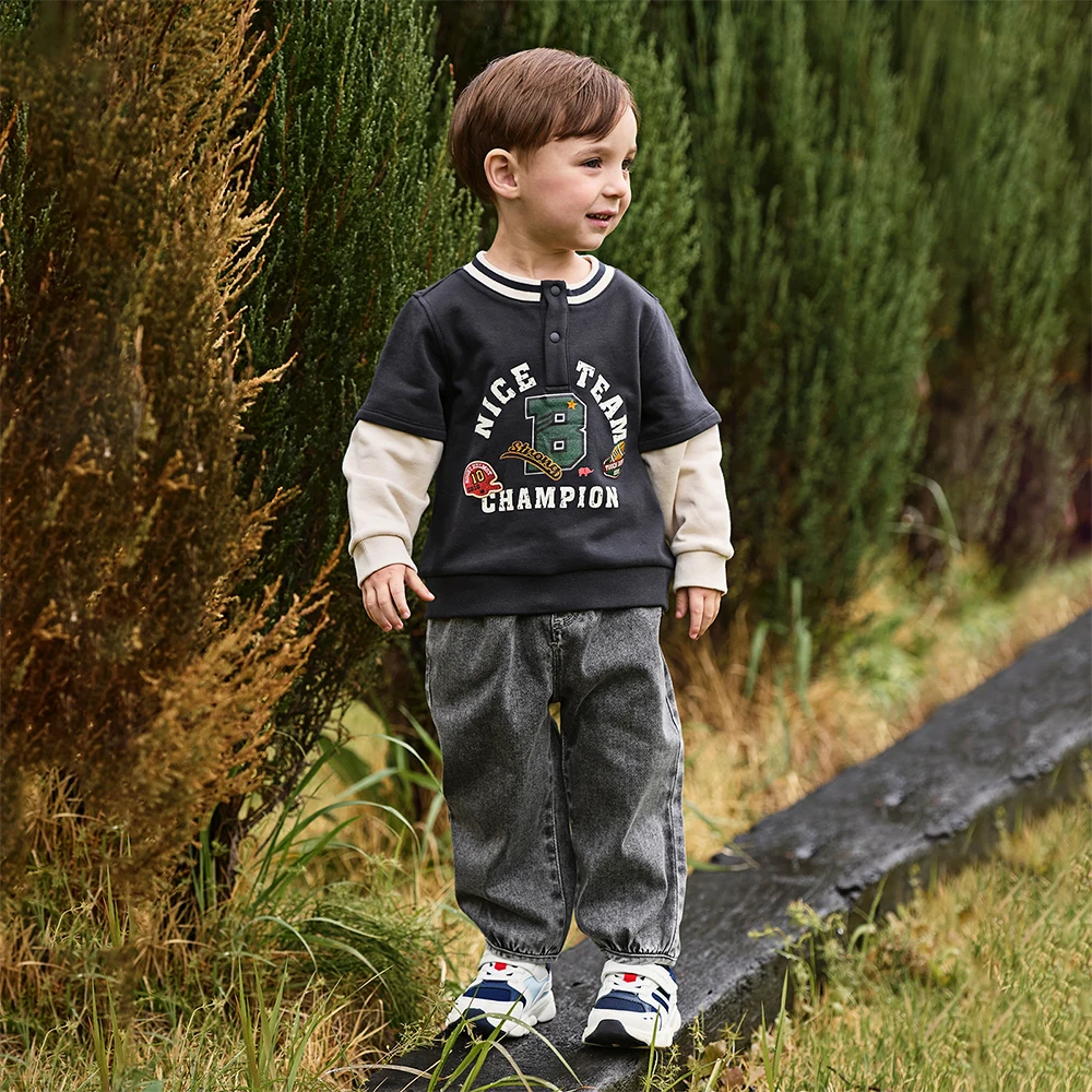 Dave Bella Children's Autumn Spring Jeans Boys Elastic Waist Cargo Pants Casual Sports Pocket Jogger Trousers DB3252504