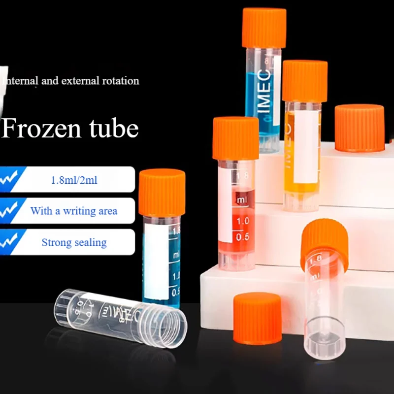 

500PCS Plastic cryopreservation tube 1.8/2ml flat bottom screw serum tube freezing tube centrifuge tube can stand sample tube