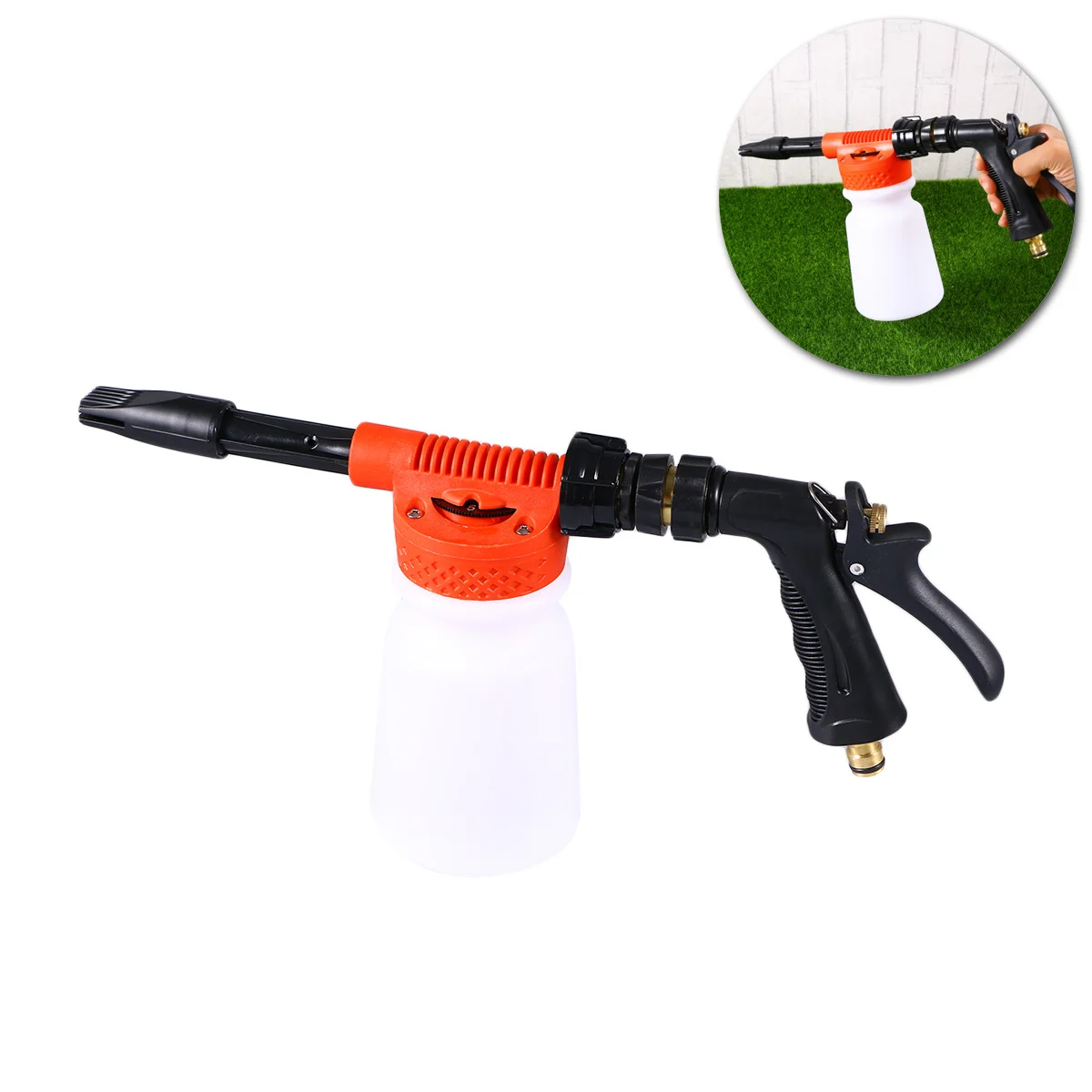 Lancia per schiuma per autolavaggio 900 ml Pistola per pulizia rapporto regolabile per tubo da giardino 2 in 1 Strumento per spruzzo d'acqua di sapone per parti di motori di veicoli