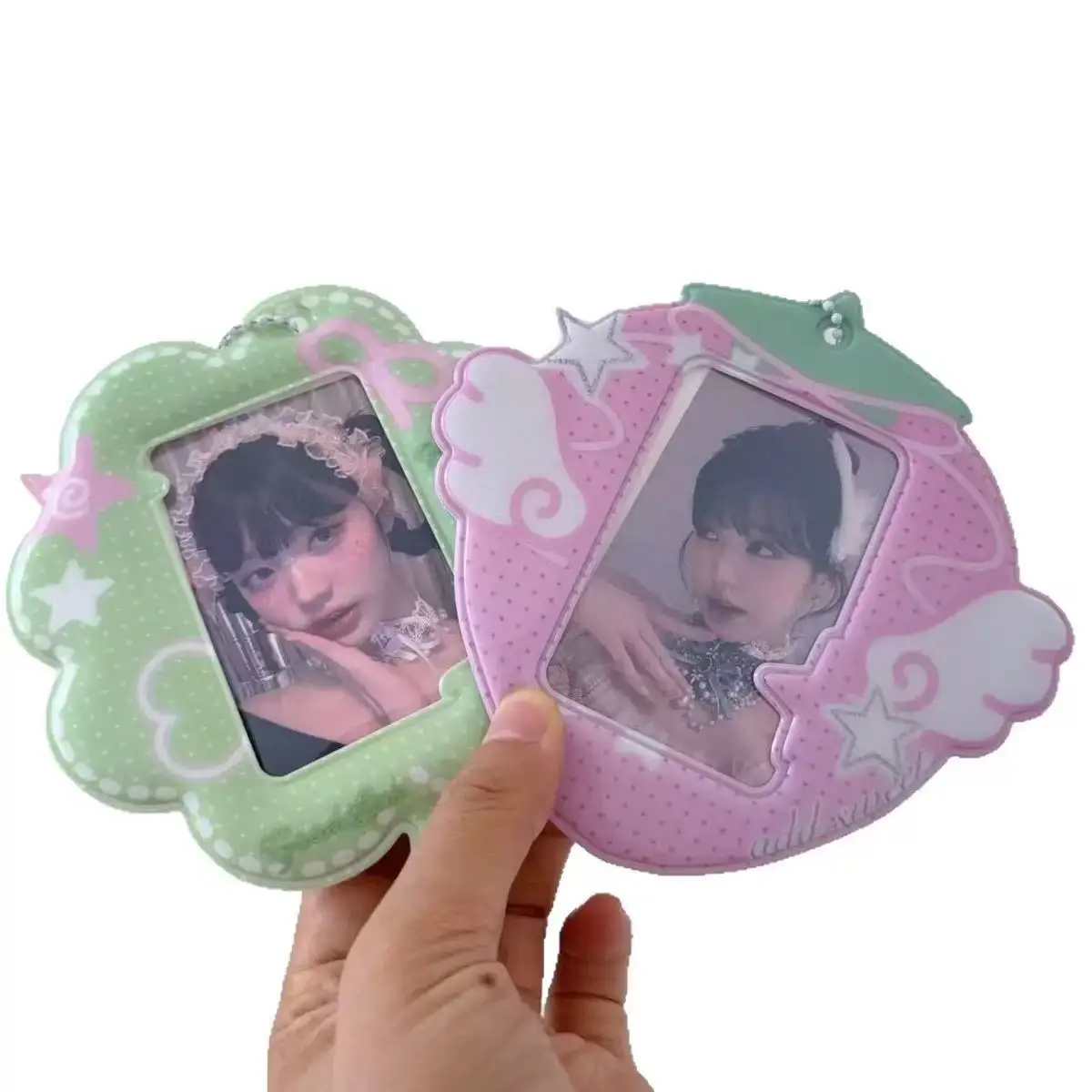 1-2pcs INS Korean Strawberry K-Pop Star Photo Card Holder Keychain Pendant 3inch Idol Photo Storage Case Protection Cover image 3