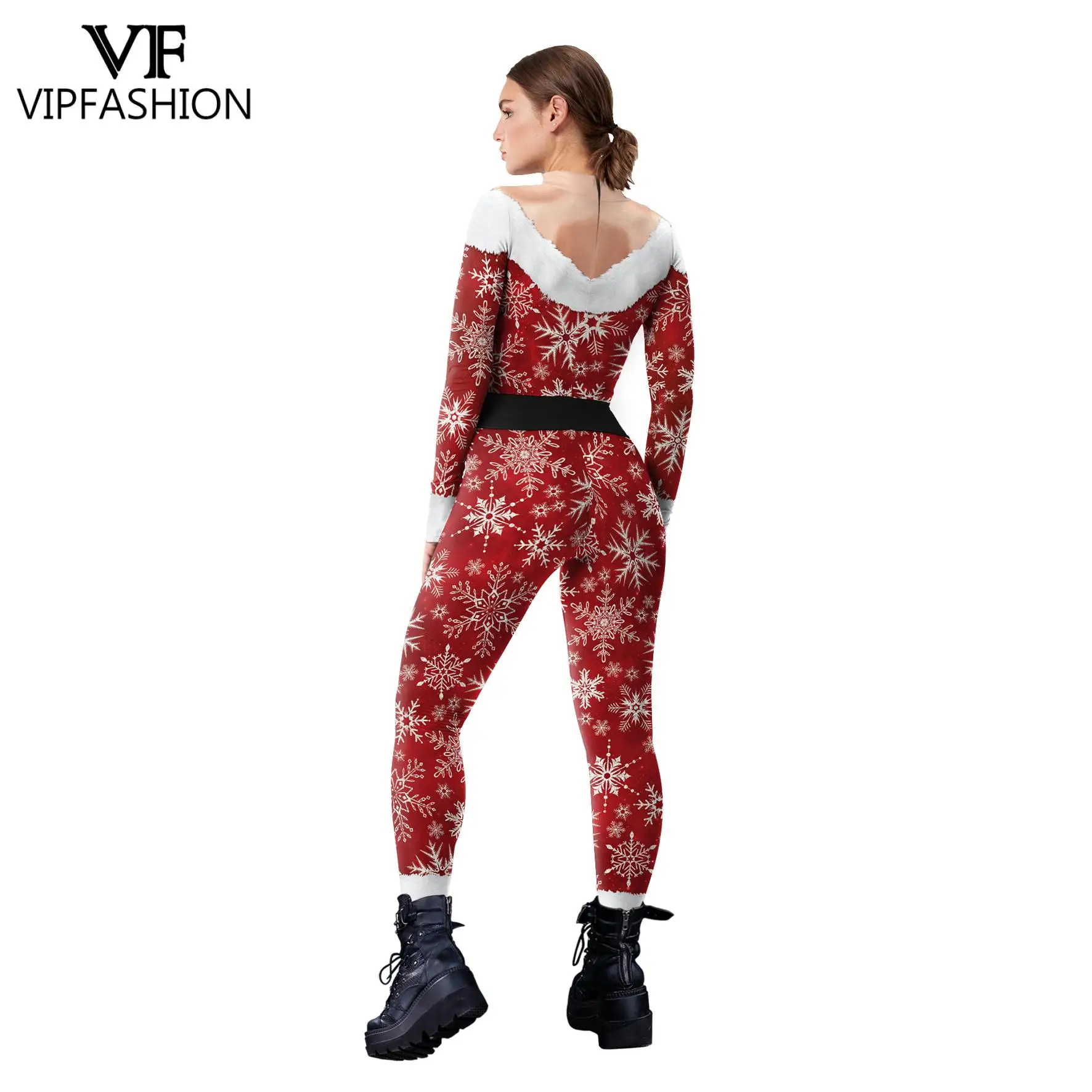 VIP FASHION Christmas Catsuit Woman Man Santa Claus Print Jumpsuit 12% Spandex Zentai Bodysuit Holiday Party Outfit Xmas Gift