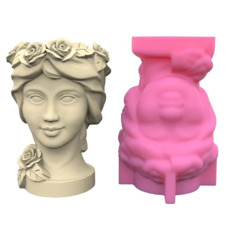 Lady Face Vase Mold Epoxy Molds Small Flower Vase Silicone Molds Succulents Storage Holder Mould Office Decorations D5QB