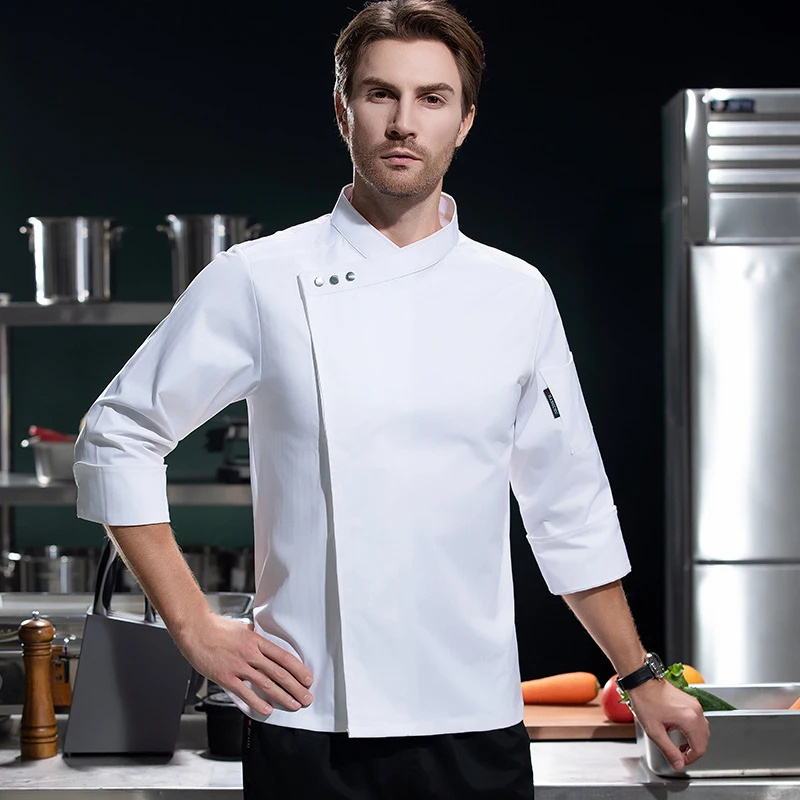 Uniforme de chef de alta gama con mangas largas para otoño e invierno, uniforme de trabajo para cocina de hotel, ropa de trabajo para restaurante occidental, uniforme para hombre.