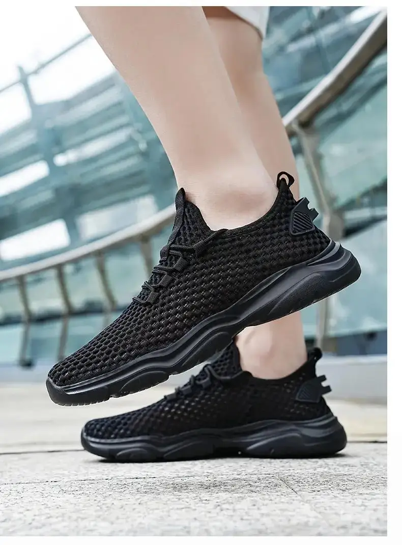 Men's Summer Big Mesh Hollow Out Sports Casual Shoes Soft Bottom Non Slip Breathable Large Size Light Running Shoe Walking Shoe