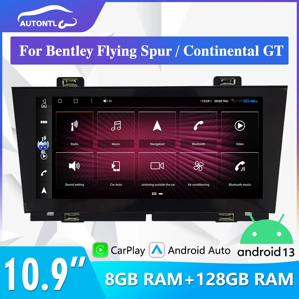 

10,9 " Qualcomm CarPlay Android 13.0 для Bentley Continental GT Flying Spur 09-12 Автомобильный радиоприемник Мультимедийный плеер GPS с панорамикой 360