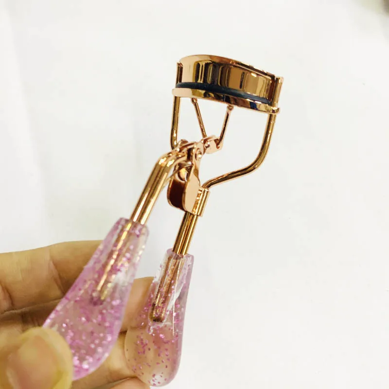 Pink Clear Handle Eyelash Curler Gold Stainless Steel Novice Durable Portable False Eyelash Assist Beauty Tool