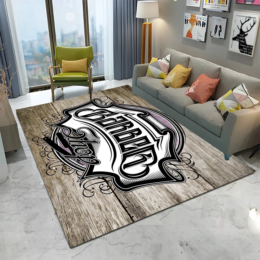 3D Barber Shop Skull Vintage Sign HD Carpet Rug for Home Living Room Bedroom Sofa Doormat Decor,kids Area Rug Non-slip Floor Mat