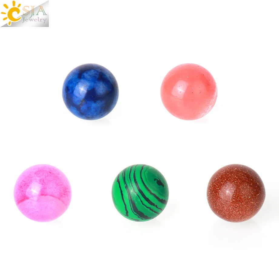 CSJA No Hole E503 E504 Round Natural Gem Stone Beads for Copper Hollow Locket Pendant Necklace 1pc (Message Choose Color) E506