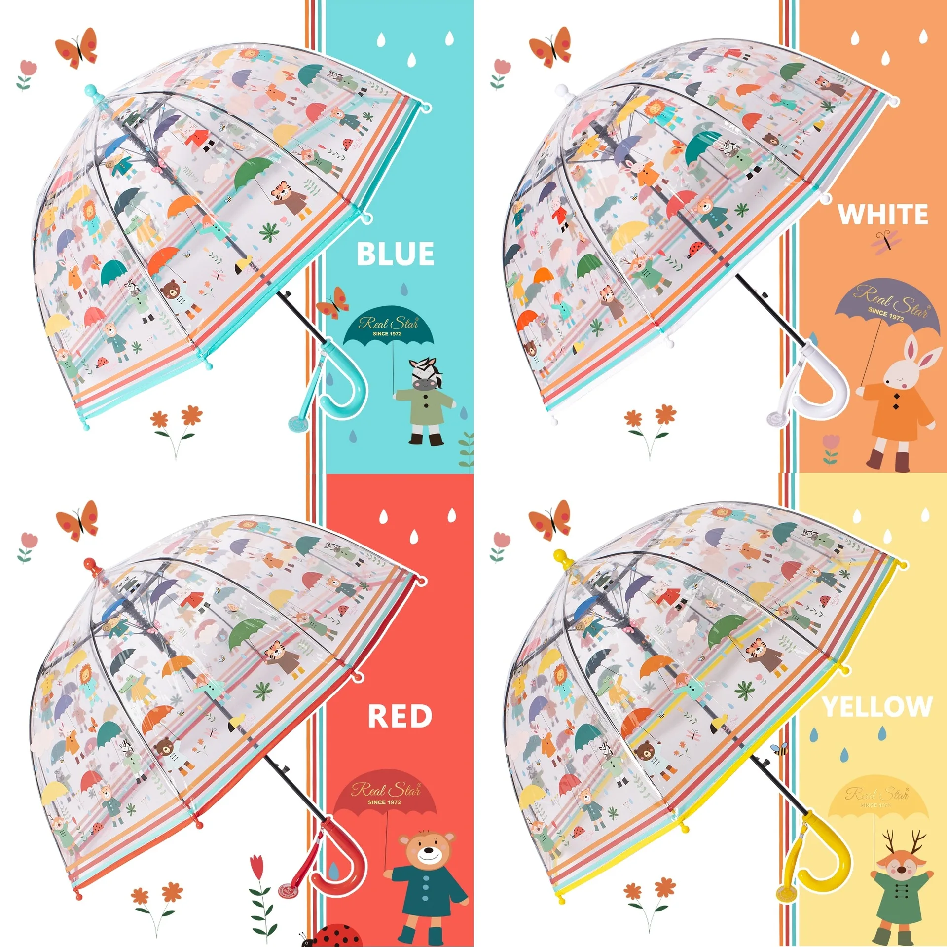 Transparent Waterproof Anime Umbrella for Children, Kawaii, Unicorn, Animal, Cute, Cartoon, Alpaca, Small Girl, Female