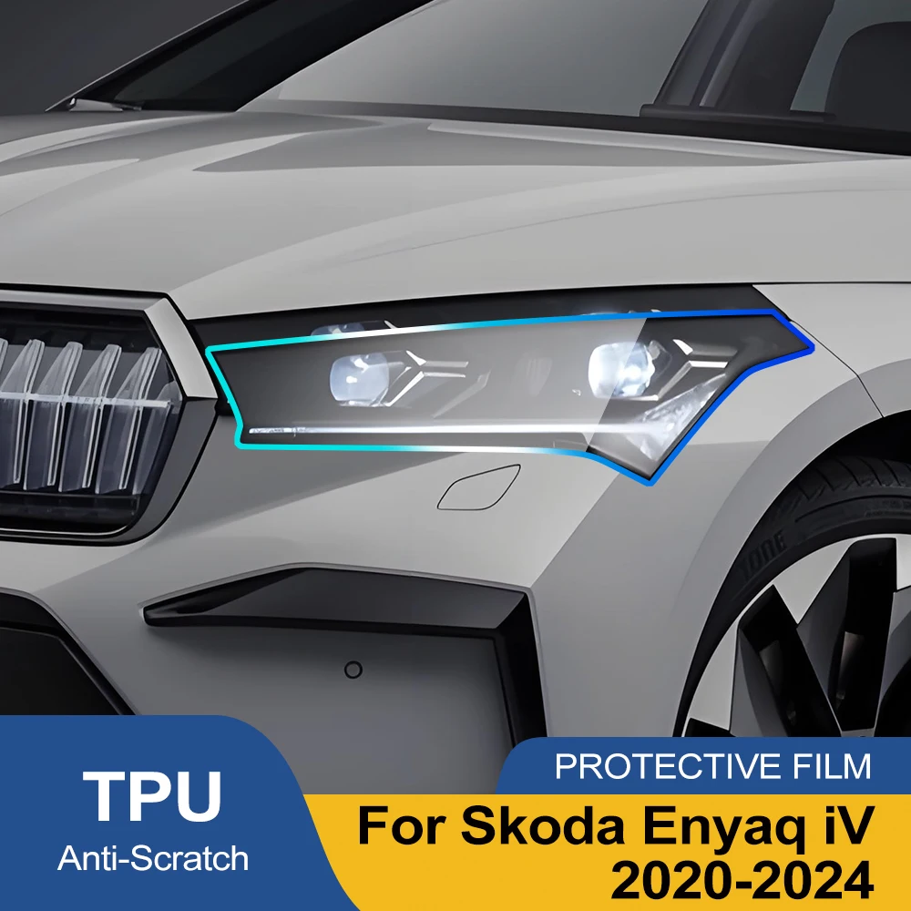 

TPU Car Headlight Protection Film for Skoda Enyaq iV 2020-2024 High-Gloss Smoke Black Pre-Cut PPF Anti-Scratch Vinyl Kit
