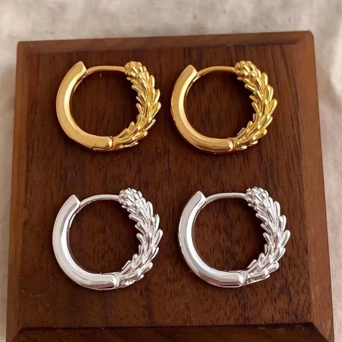 

PONYKISS 925 Sterling Silver Cute Wheat Ear Round Hoop Earrings for Women Minimalist Plant Fine Jewelry Personality Accessories