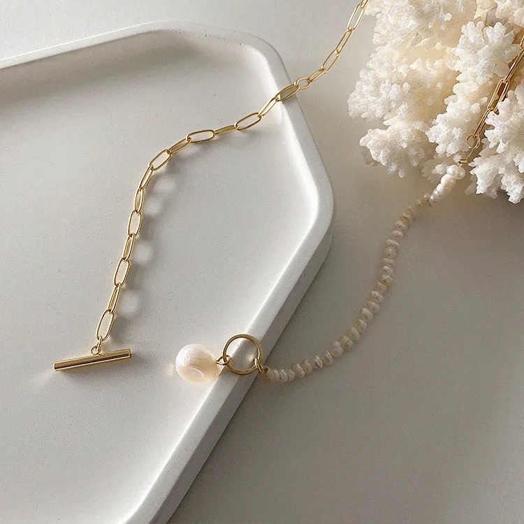 100 % natürliche barocke Süßwasserperle, 14 Karat Gold gefüllt, weibliche Asymmetrie-Ketten, Halskette für Frauen, Valentinstagsgeschenke – Detail 5