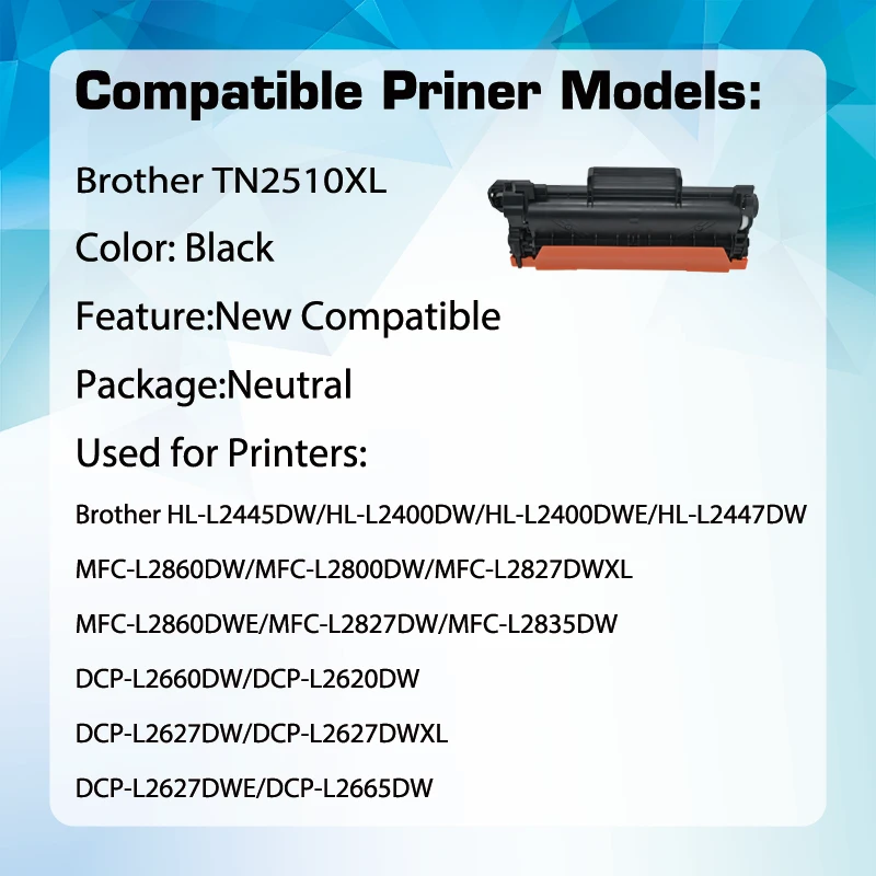 TN2510 TN2510XL 2510XL TN-2510XL With Chip Compatible TONER Cartridge for Brother MFC-L2860DW MFC-L2800DW DCP-L2660DW DCP-2620