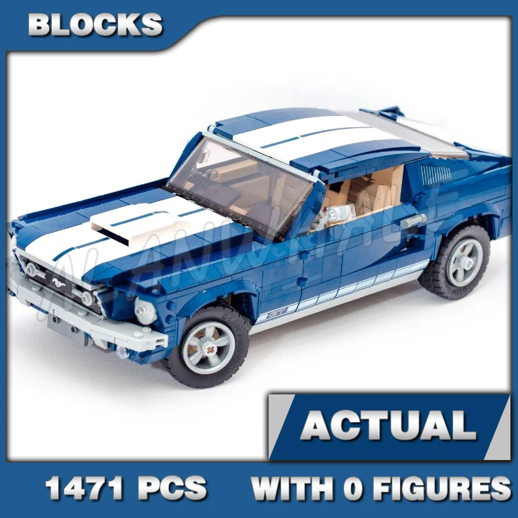 1471 Uds. Creative Expert 1960s Mustang coche azul oscuro blanco raya de carreras V8 motor 11293 juguete de bloques de construcción Compatible con el modelo