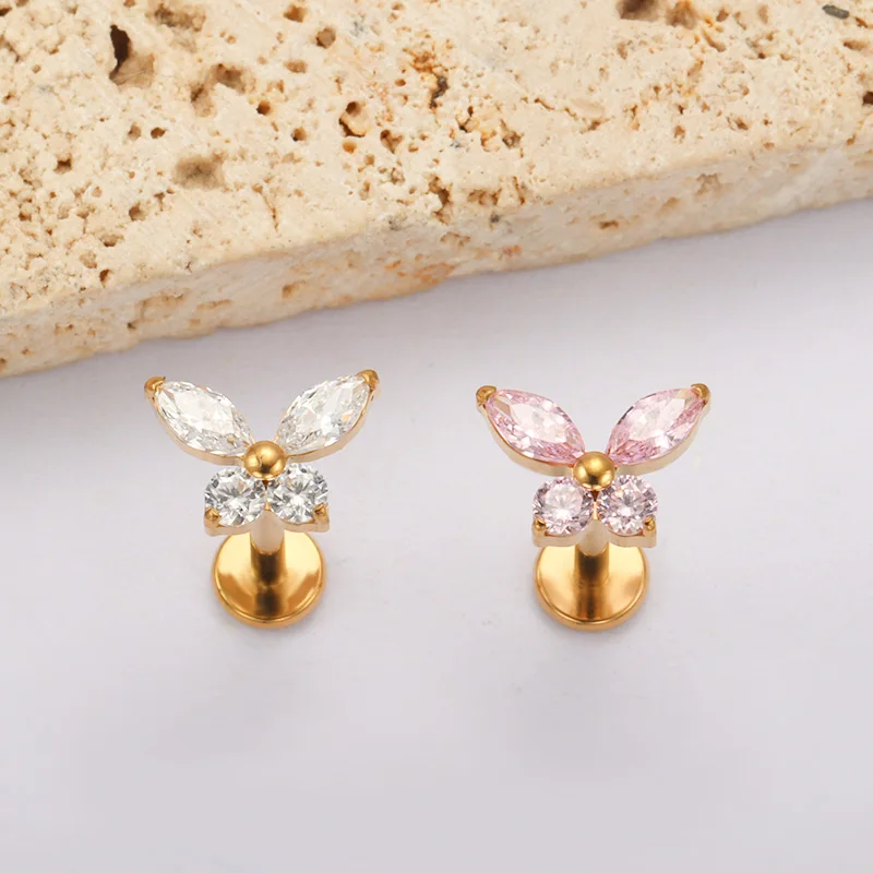 ASTM F136 Titan Schmetterling Labret Piercing Lip Stud Tragus Ohrring Ohrstecker Zirkon Knorpel Helix Medusa Monroe Körperschmuck – Detail 6