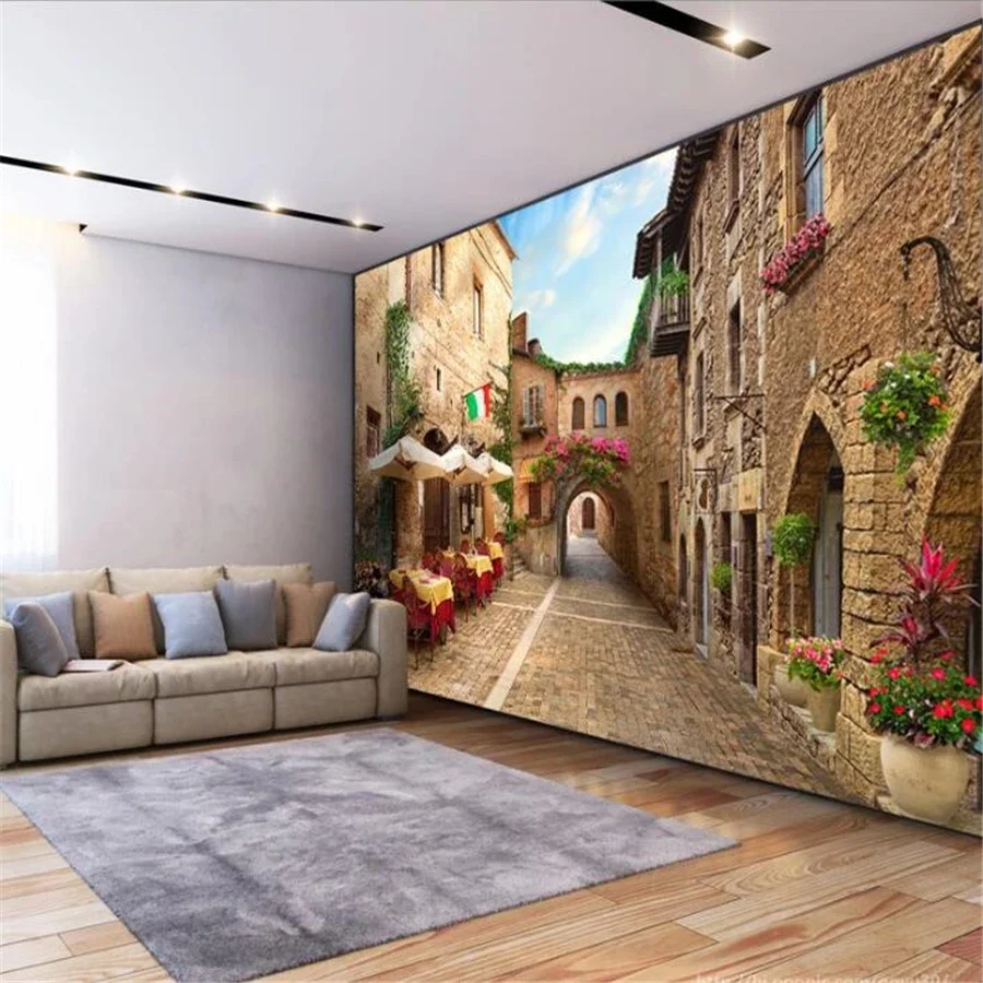 Custom wallpaper 3d large-scale photo mural Italian town street scene background wall alley view living room bedroom papier pein