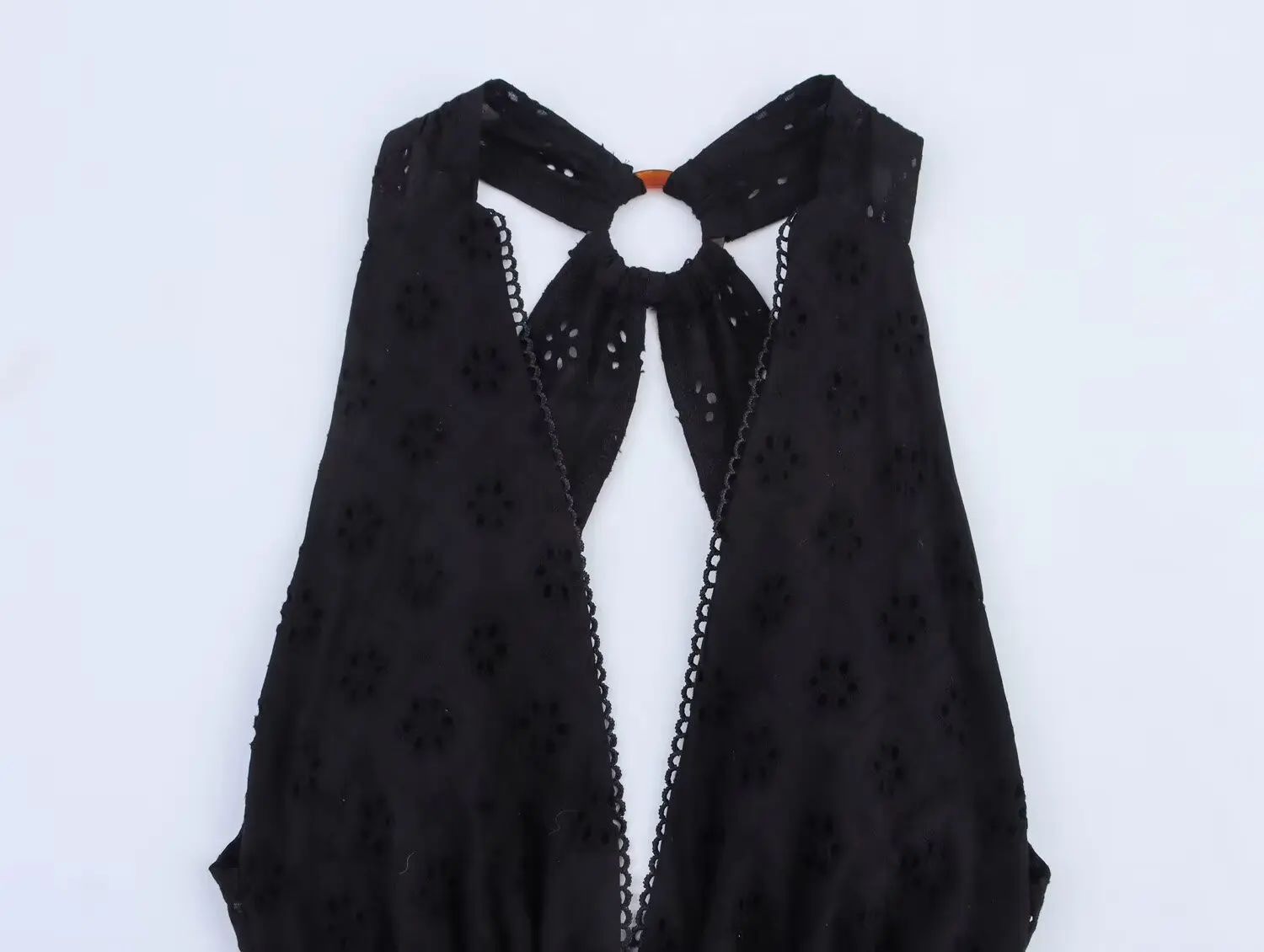 Maxdutti francês bordado oco vestido preto para mulher 2025 verão cruz sem alças midi vestidos de tanque feminino