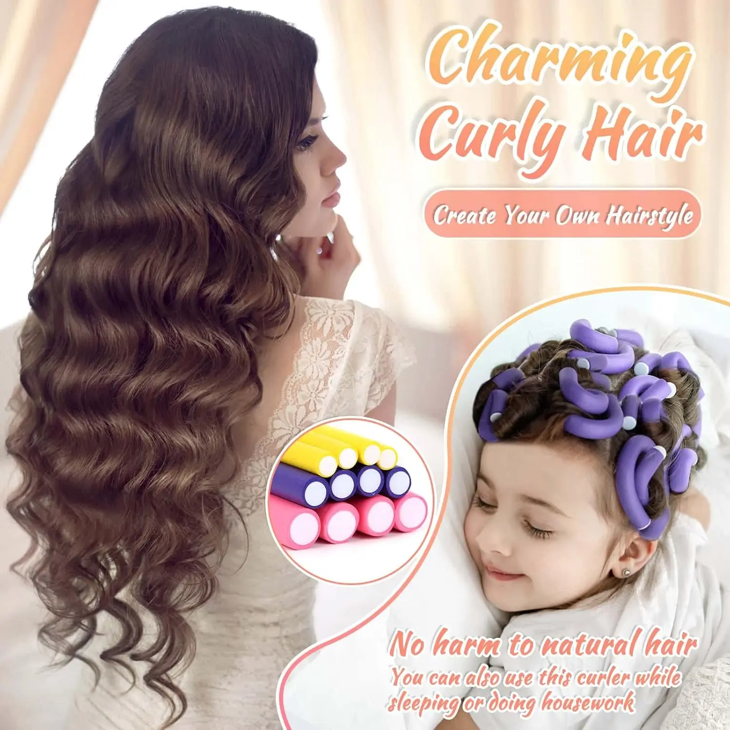 Flexible Hair Curlers to Sleep in, 20PCS Flexi Rods (1.4cm Sizes), No Heat Heatless Curling Set for Short Medium Long Hair view 8