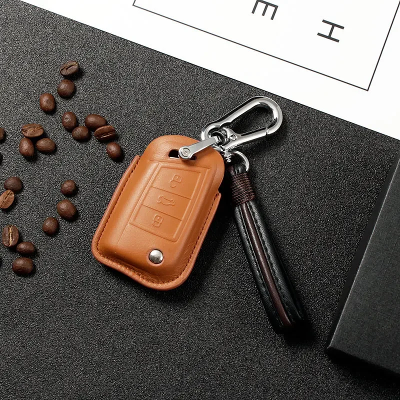 Man Women Leather Car Key Wallet Purse Protection for Volkswagen Tiguan Bora Sagitar Lavida Car Accessories Key Cover Shell