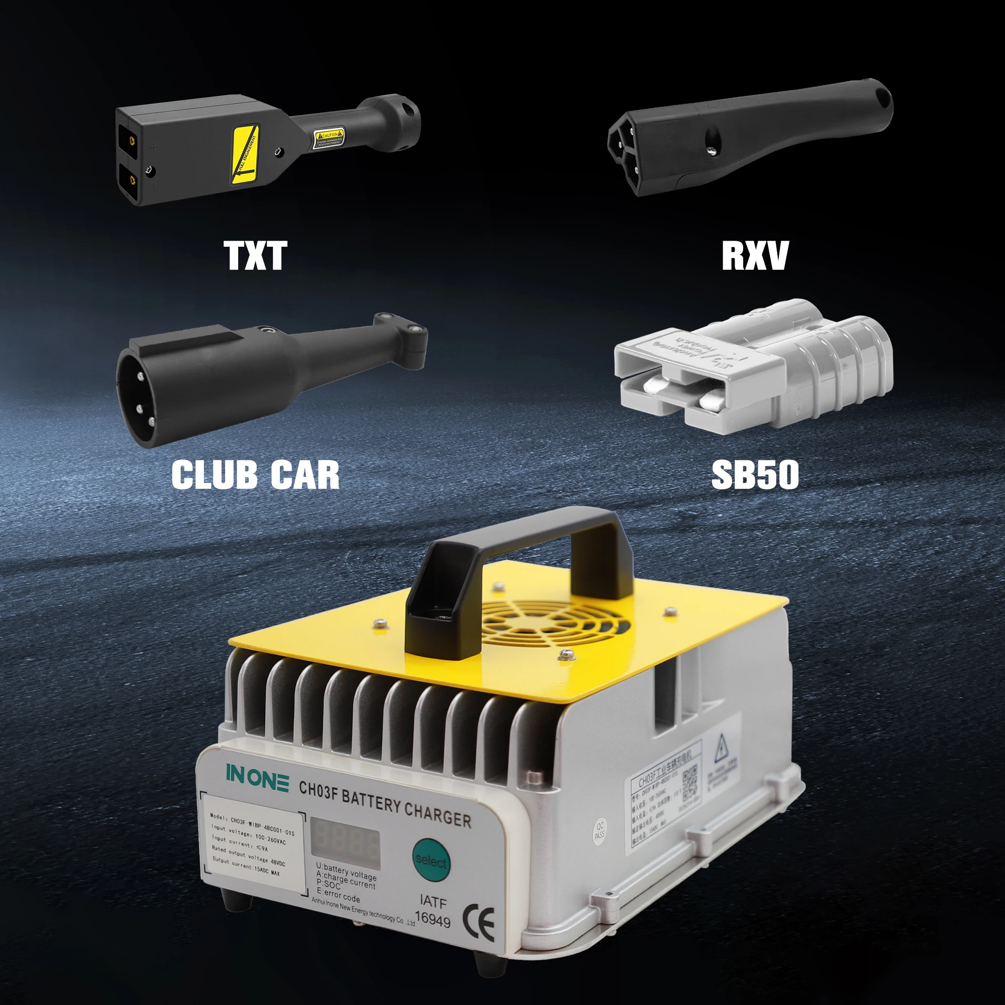 Club Car EZGO TXT & RXV Universal 6 em 1 Carregador de bateria para carrinho de golfe 15A 48V/18A 36V para modos de carga de chumbo-ácido/lítio