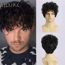 Synthetische schwarze lockige Perücke für Mann kurze Perücke für Männer Junge Cosplay Party hitze beständiges Kunst haar