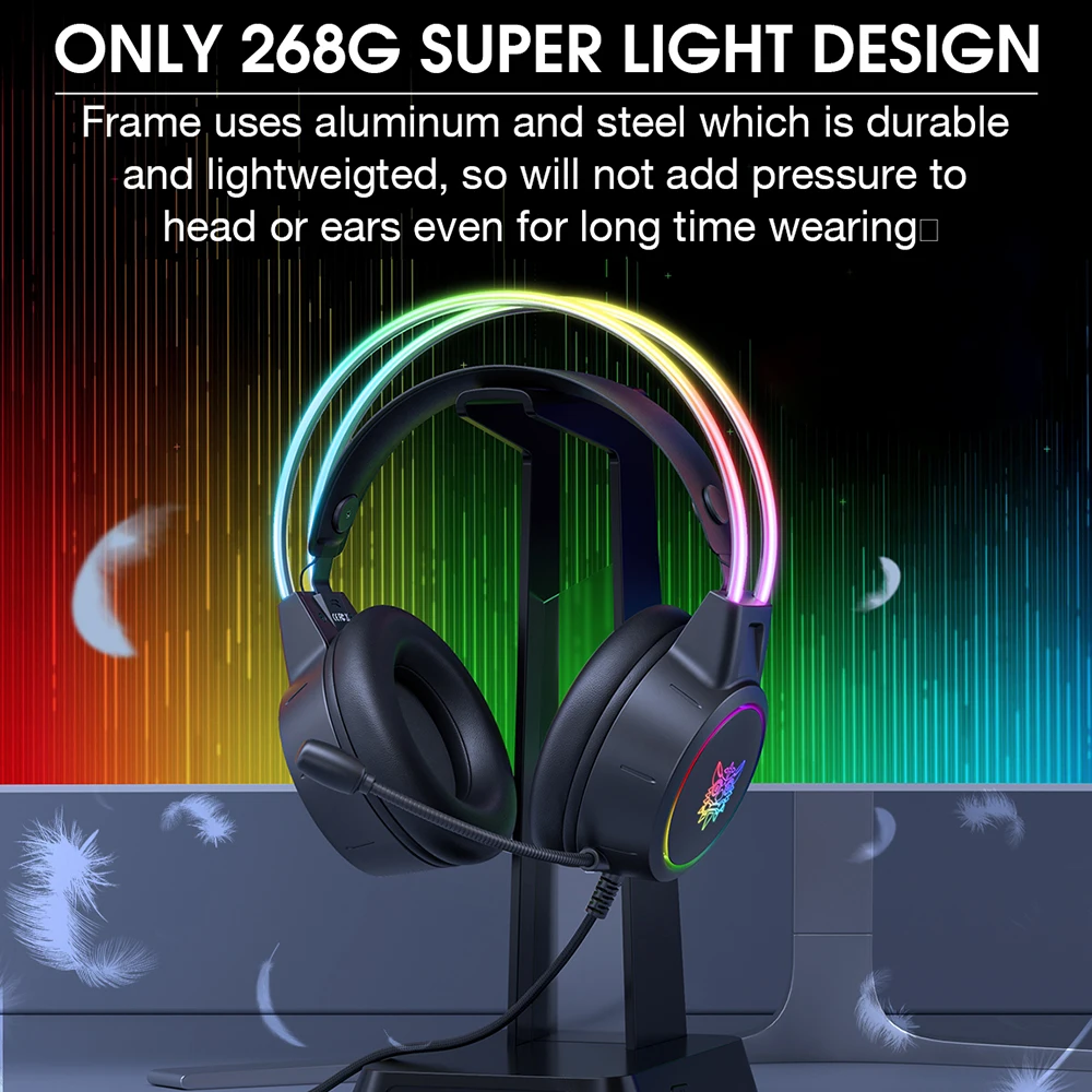 

Игровая гарнитура ONIKUMA с RGB-подсветкой, микрофоном с шумоподавлением, 50-мм динамиком, легкая, эргономичная, 35-мм, Plug and Play