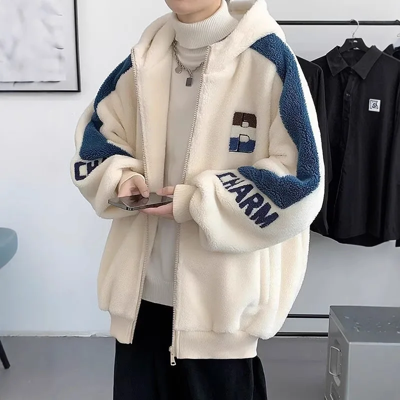 

Мужская зимняя куртка из меха ягненка для подростков, модная теплая хлопковая одежда с капюшоном, длинное пальто на молнии с наполнителем из полиэфирного волокна